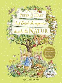 Buchcover mit dem Titel 'Auf Entdeckungsreise durch die Natur'. Illustrationen von Tieren und einem Mädchen unter einem Baum.