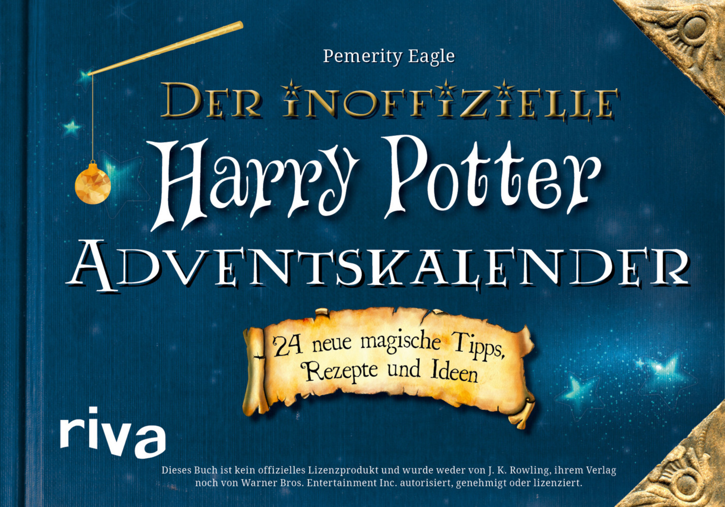 Buchcover mit dem Titel 'Der inoffizielle Harry Potter Adventskalender'. Dunkelblauer Hintergrund mit goldenen und weißen Schriftzügen.