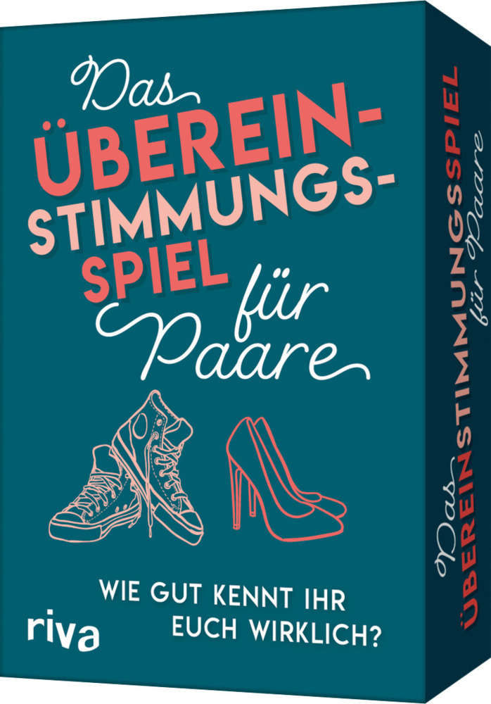 Spielverpackung mit dem Titel 'Das Übereinstimmungsspiel für Paare'. Grafiken von Turnschuhen und High Heels.