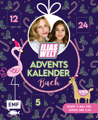 Adventskalender Buch mit buntem Design. Enthält Bilder von zwei Mädchen und weihnachtlichen Motiven.