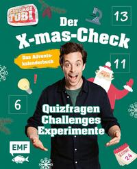 Buchcover mit dem Titel 'Der X-mas-Check'. Abgebildet ist ein lächelnder Mann mit Weihnachtsmotiven im Hintergrund.