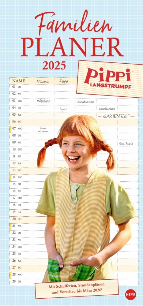 Astrid Lindgren: Pippi Langstrumpf Familienplaner 2025