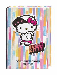 Schülerkalender für 2025/2026. Auf dem Cover ist eine Hello Kitty Figur mit buntem Hintergrund.