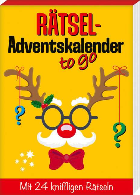 Rätsel-Adventskalender to go. Bunte Gestaltung mit Weihnachtsmotiven und 24 Rätseln.
