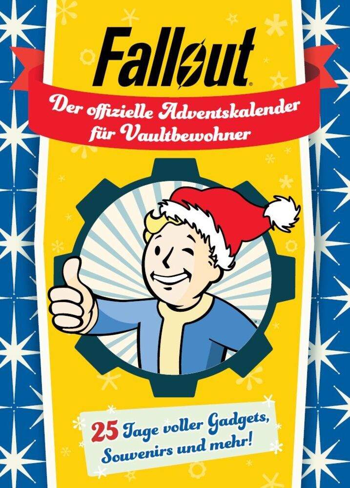 Adventskalender mit Fallout-Thema. Abgebildet ist eine fröhliche Figur mit Weihnachtsmütze und Daumen hoch.