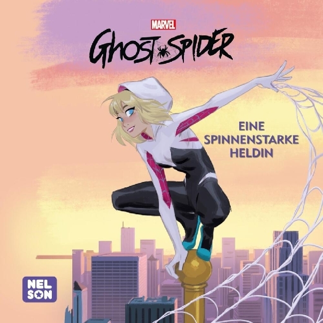 Comiccover mit der Figur Ghost-Spider. Titel: Eine spinnenstarke Heldin.