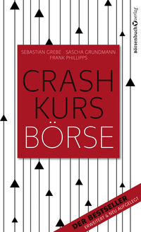Buchcover mit dem Titel 'Crashkurs Börse'. Rote Hintergrundfarbe mit schwarzen geometrischen Mustern.