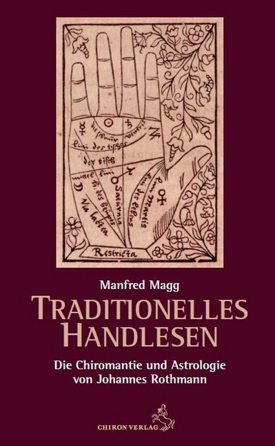 Buchcover mit dem Titel 'Traditionelles Handlesen'. Abbildung einer Hand mit verschiedenen Linien und Symbolen.