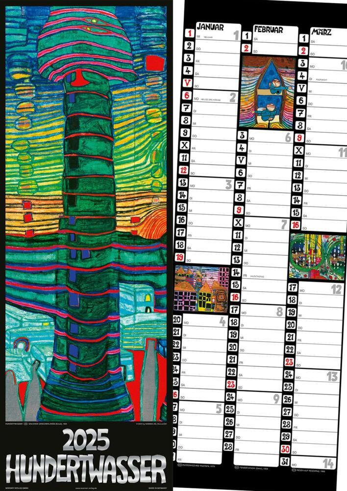 Hundertwasser Streifenkalender Art 2025