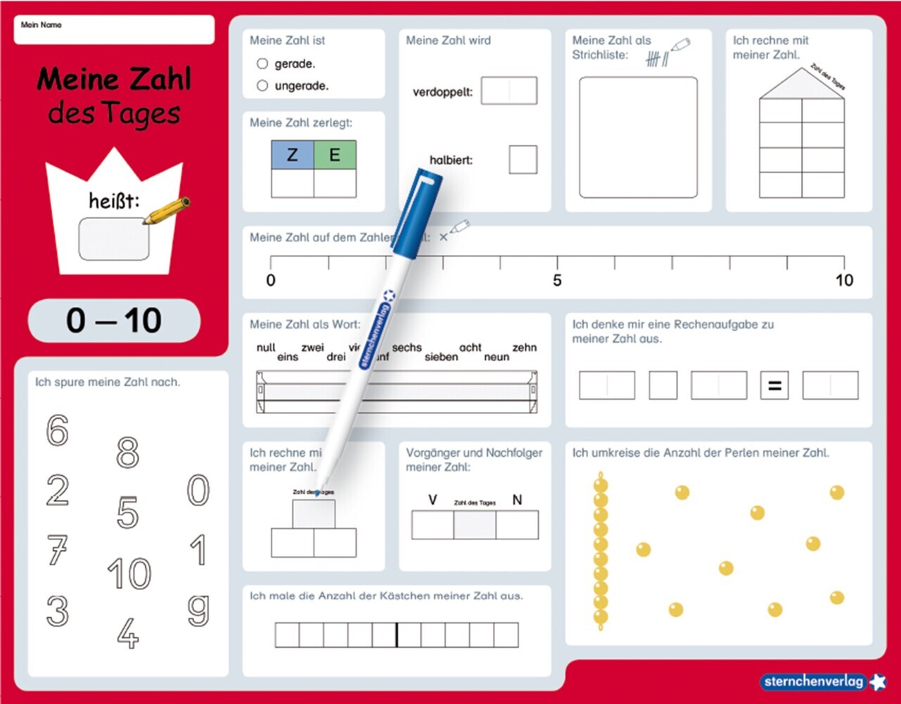 Katrin Langhans: Meine Zahl des Tages 0-10 und 0-20 - wiederbeschreibbare Lerntafel mit Stift - Mathematik - Ringbuch