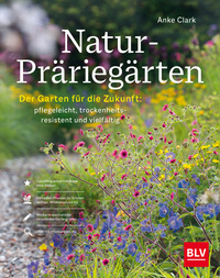 Buchcover mit dem Titel 'Natur-Präriegärten'. Bild von bunten Blumen und Pflanzen im Garten.