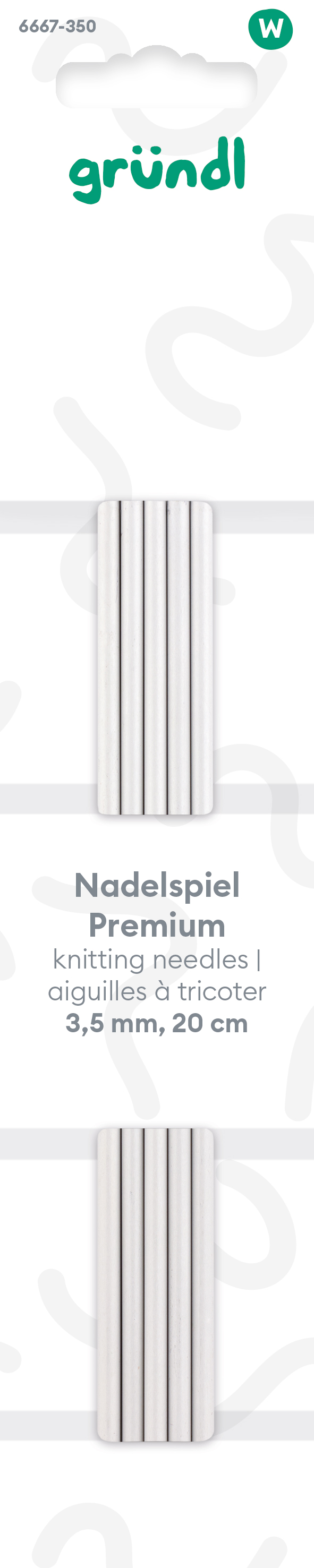 GRÜNDL Nadelspiel Premium 5 Stück 20 cm silber
