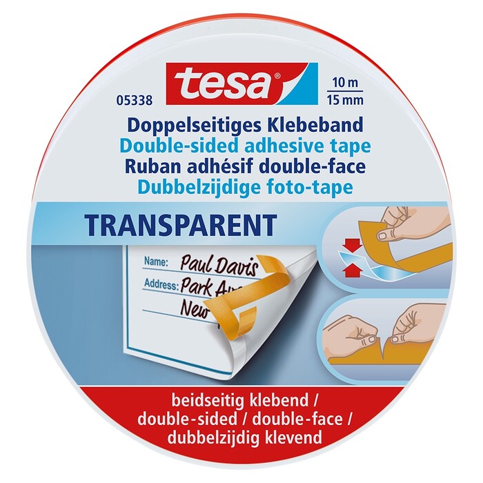 TESA doppelseitiges Klebeband 10 m x 15 mm in Metalldose transparent