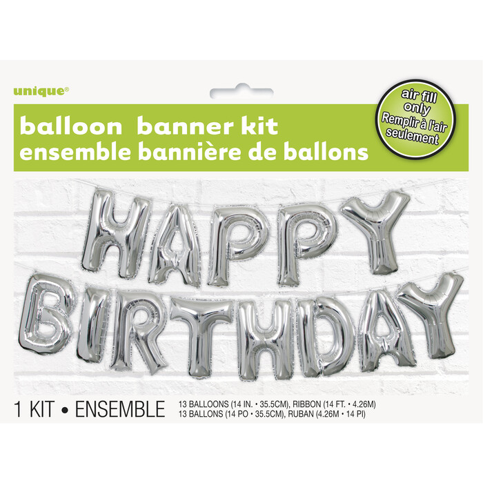 UNIQUE Folienballonset Happy Birthday silber