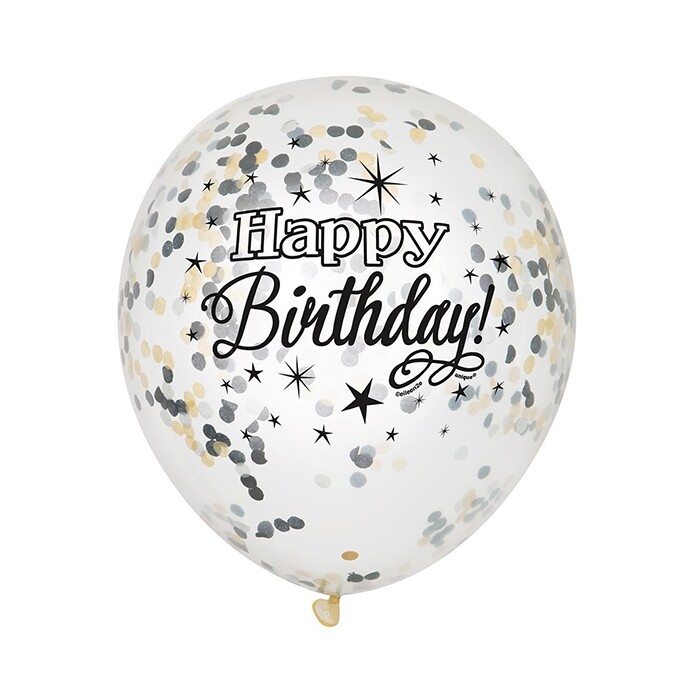 Ballon mit Glitterkonfetti - Happy Birthday, transparent