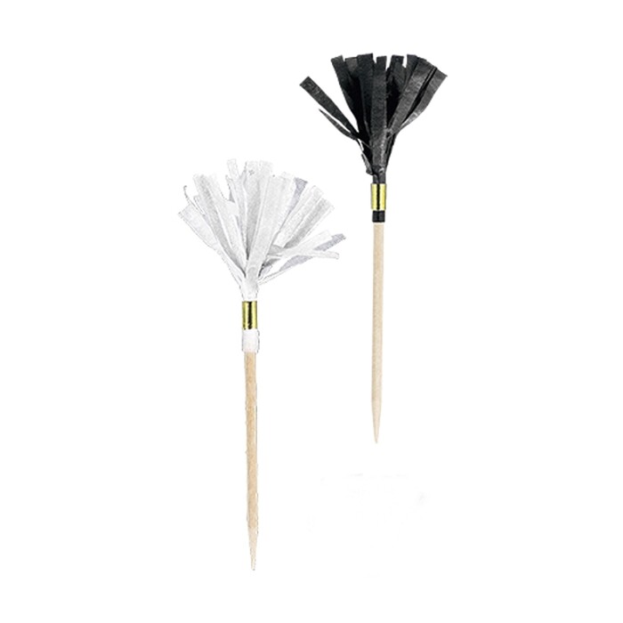 Picks mit Fransen, 24 Stück, schwarz/weiß