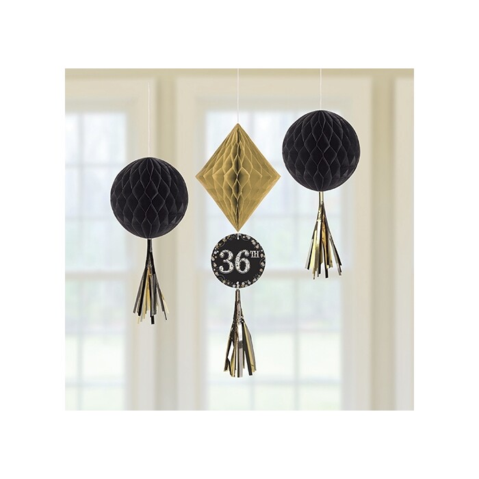 Wabendeko - Sparkling, 3 Stück, gold/schwarz