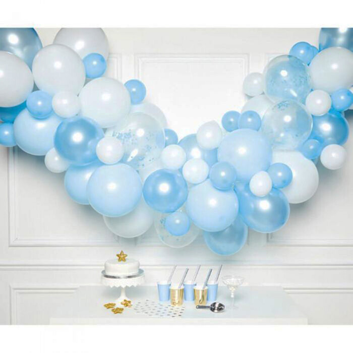 AMSCAN DIY Ballongirlande 70 Ballons blau, weiß, transparent