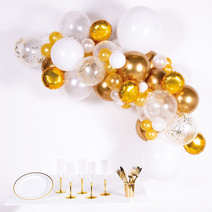 AMSCAN DIY Ballongirlande 66 Ballons weiß, gold, transparent