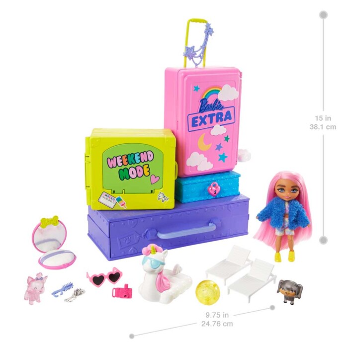 MATTEL Barbie Extra Haustiere & Minis Reise-Spielset mit 2 Haustier-Welpen
