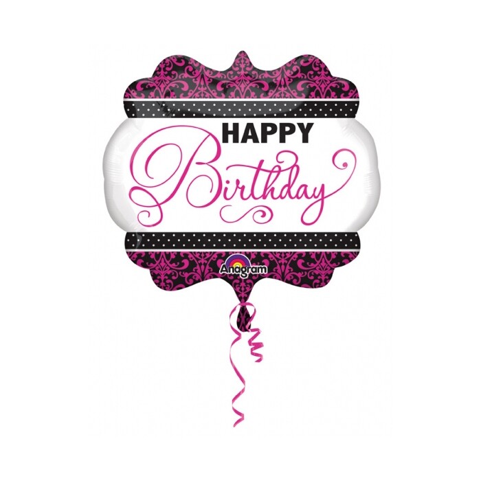 Heliumballon Happy Birthday pink/schwarz