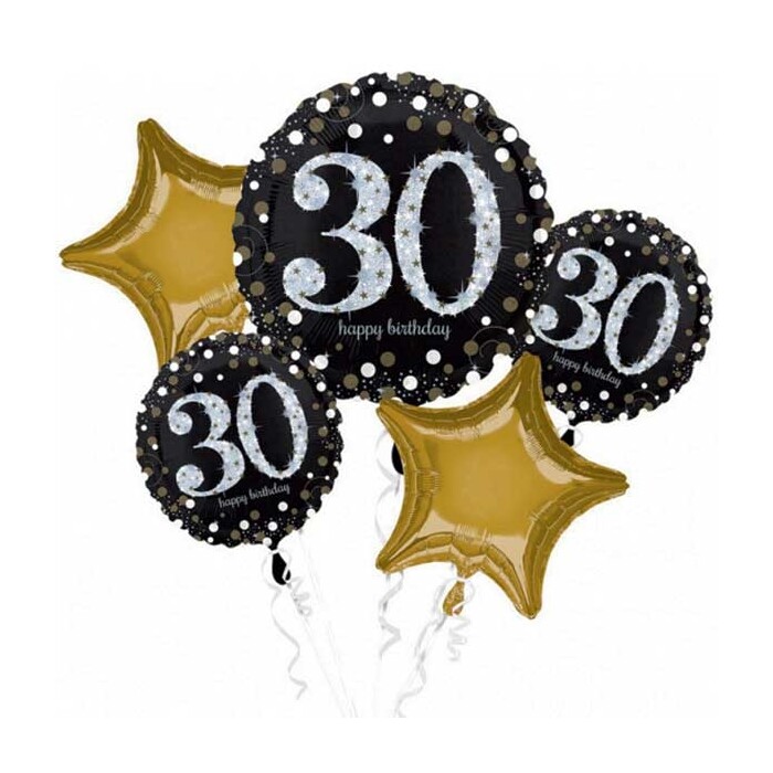 Heliumballons Happy Birthday 30 5 Stück gold-schwarz
