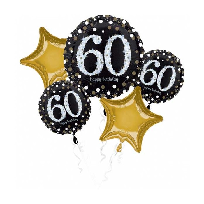 Heliumballons Happy Birthday 60 5 Stück gold-schwarz