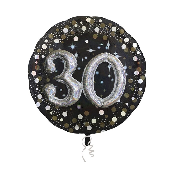 Heliumballon Sparkling 30 silber/schwarz