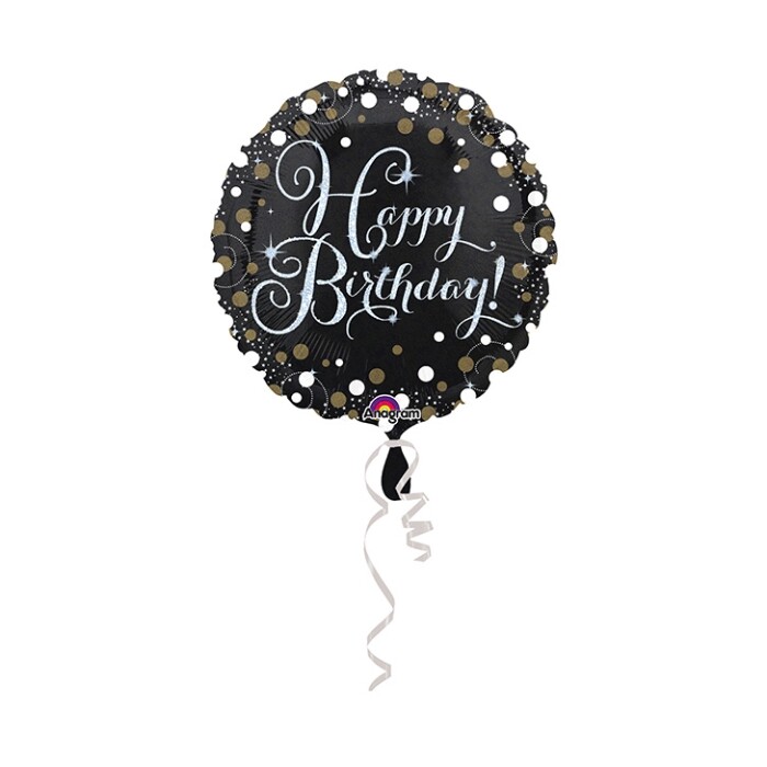 Heliumballon Sparkling: Happy Birthday schwarz/gold/silber