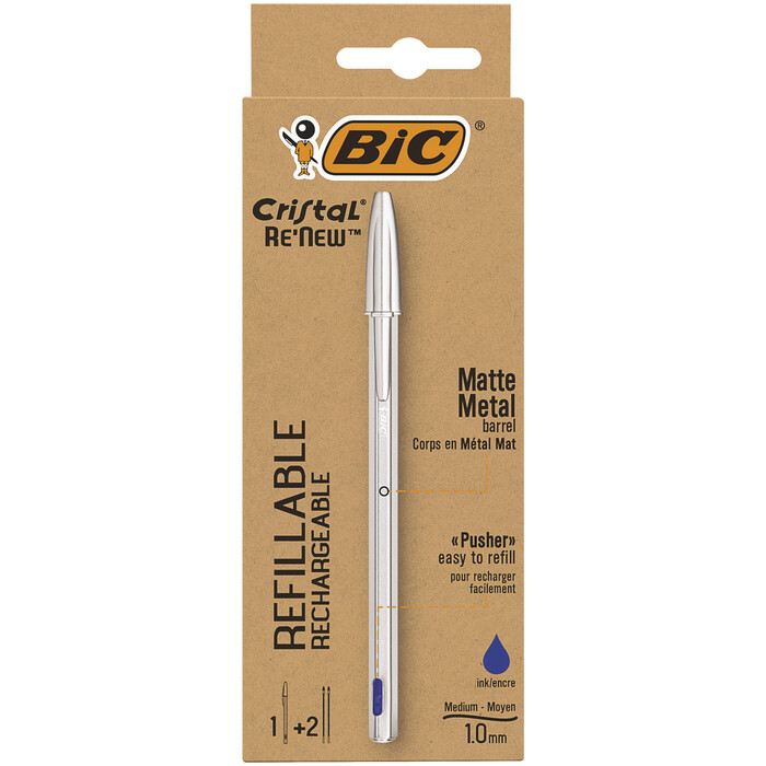 BIC Kugelschreiber-Set Cristal Re'New + 2 Refill blau