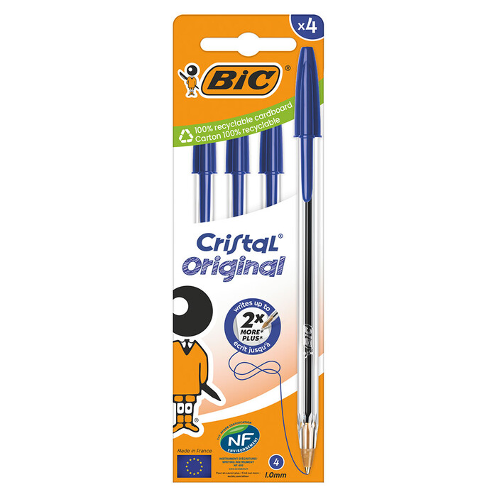 BIC Kugelschreiber Cristal Original 1.0 mm 4er-Pack blau