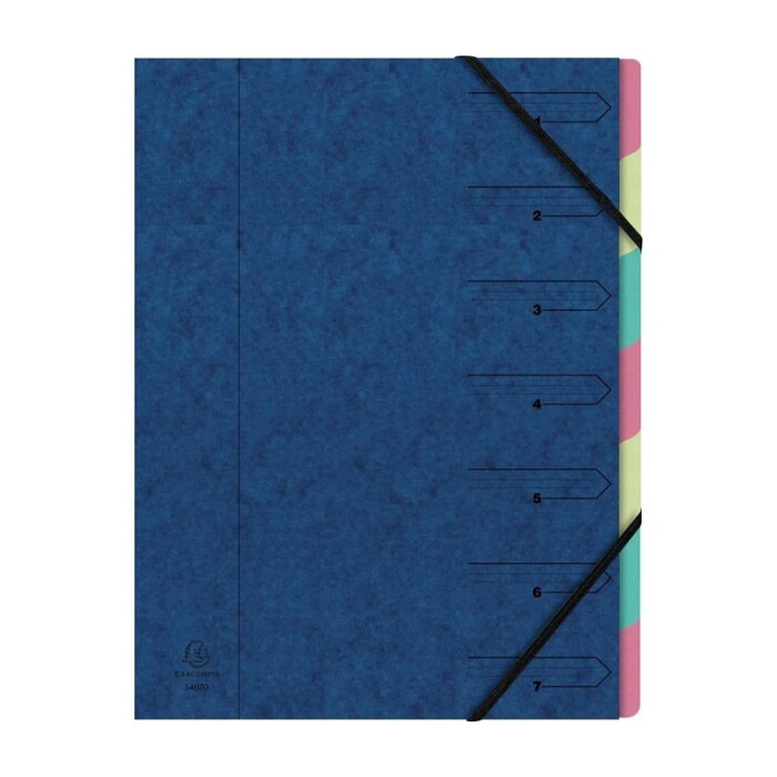 Ordnungsmappe mit Gummizug, 7 Fächer, A4, blau