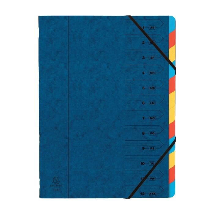 Ordnungsmappe mit Gummizug, 12 Fächer, A4, blau