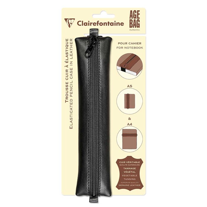 CLAIREFONTAINE Lederpennal Age Bag für Notizbücher 20 x 4,5 cm aus Leder schwarz