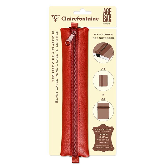 CLAIREFONTAINE Lederpennal Age Bag für Notizbücher 20 x 4,5 cm aus Leder rot