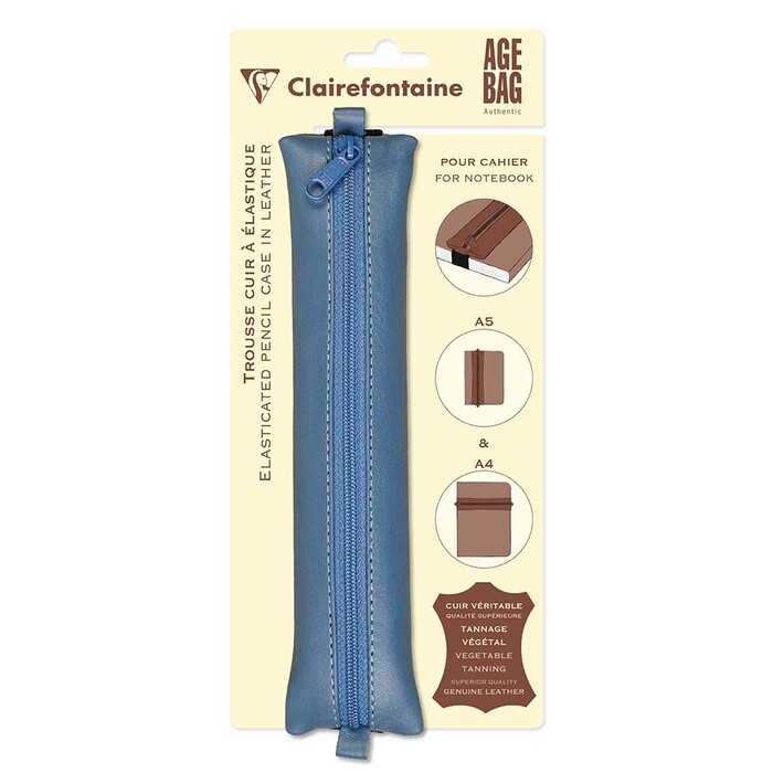CLAIREFONTAINE Lederpennal Age Bag für Notizbücher 20 x 4,5 cm aus Leder blau