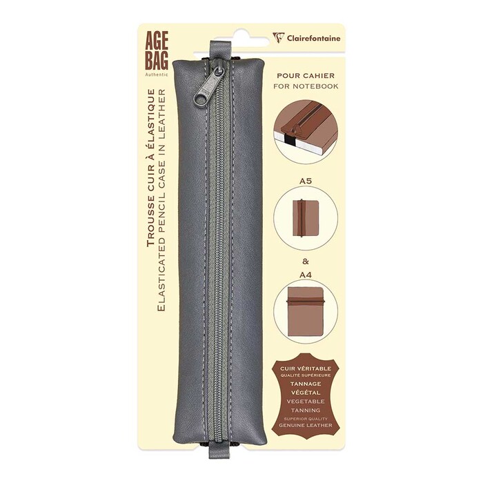 CLAIREFONTAINE Lederpennal Age Bag für Notizbücher 20 x 4,5 cm aus Leder grau