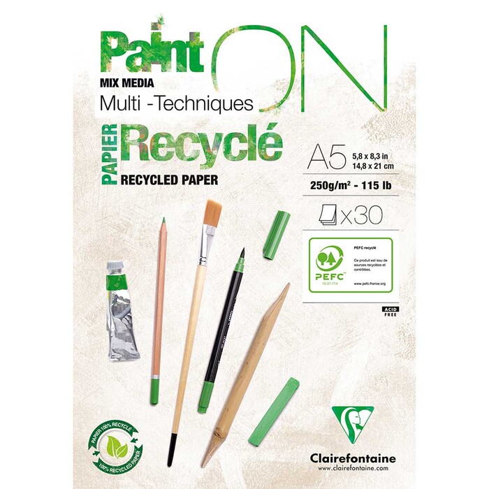 CLAIREFONTAINE PaintON Recycling Block A5 30 Blatt weiß