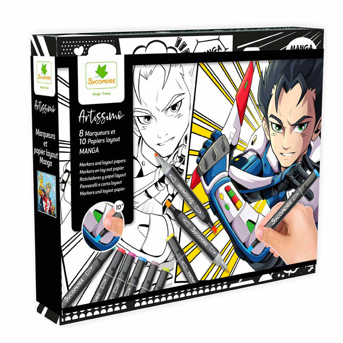 ARTISSIMO Creativ-Set Manga Boy 8 Duomarker und 10 Papiervorlagen