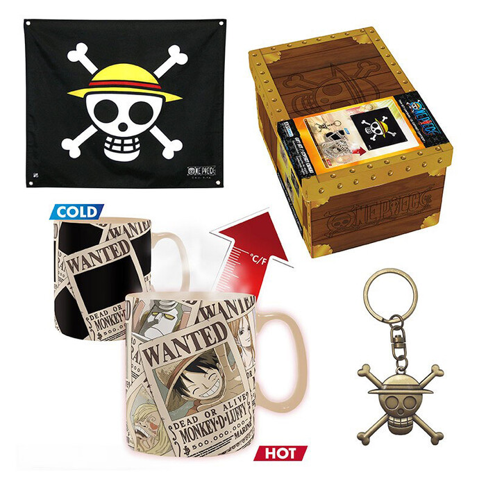 ABYSTYLE ONE PIECE Premium Geschenkset Flagge + 3D Schlüsselanhänger + Tasse