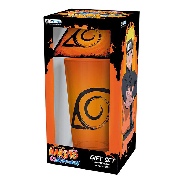 Geschenk-Set Naruto Shippuden Glas und Untersetzer 400 ml orange