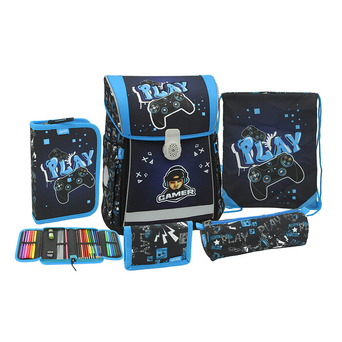 Schultaschen-Set ABC123 Ergo Flexi Gamer 5-teilig schwarz/blau