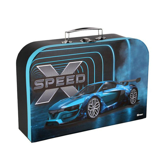 Handarbeitskoffer Rennauto schwarz/blau