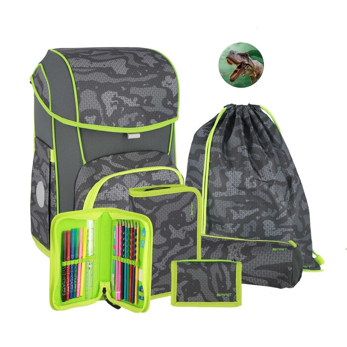 SPIRIT Schultaschen-Set Cosmo T-Rex 22 l 6-teilig grau