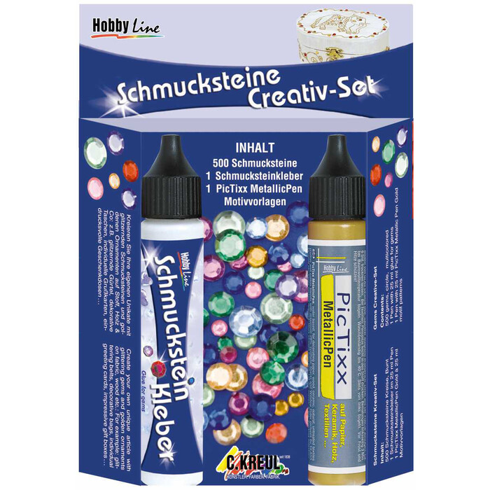 Schmucksteine Creativ-Set, 500 Steine inkl. Kleber, Metallic Pen, Motivvorlagen