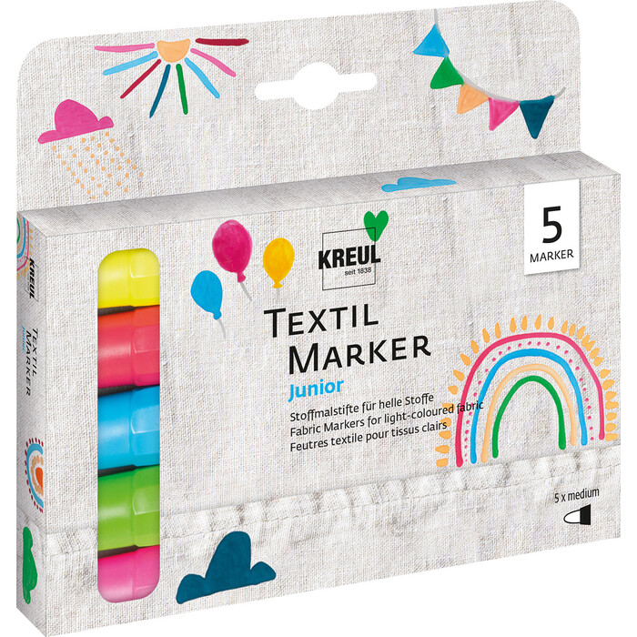 KREUL Textil Marker Medium Junior 5 Stück mehrere Farben