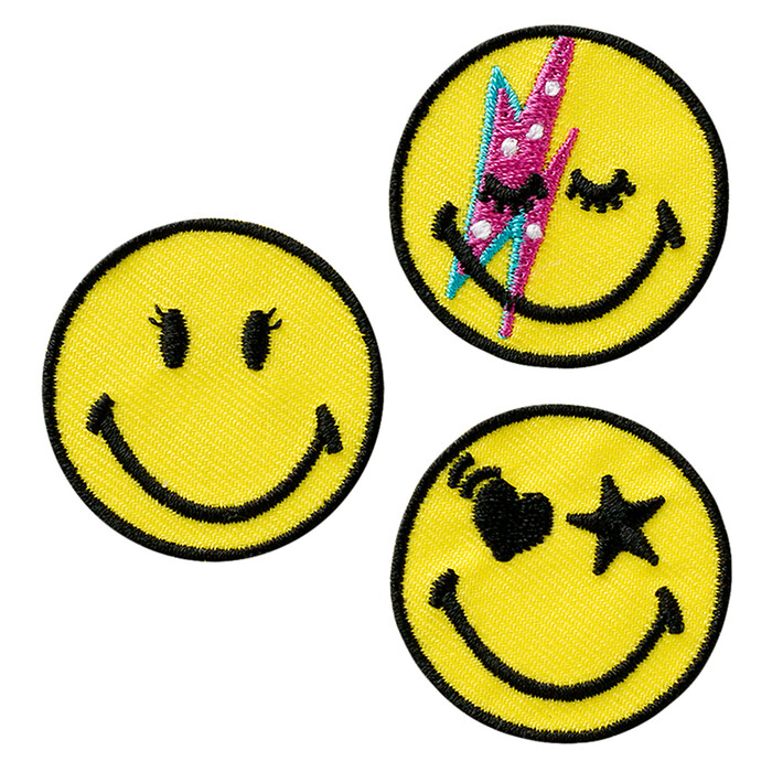 Applikation Smileys Rock 3,5 x 3,5 cm 3 Stück gelb