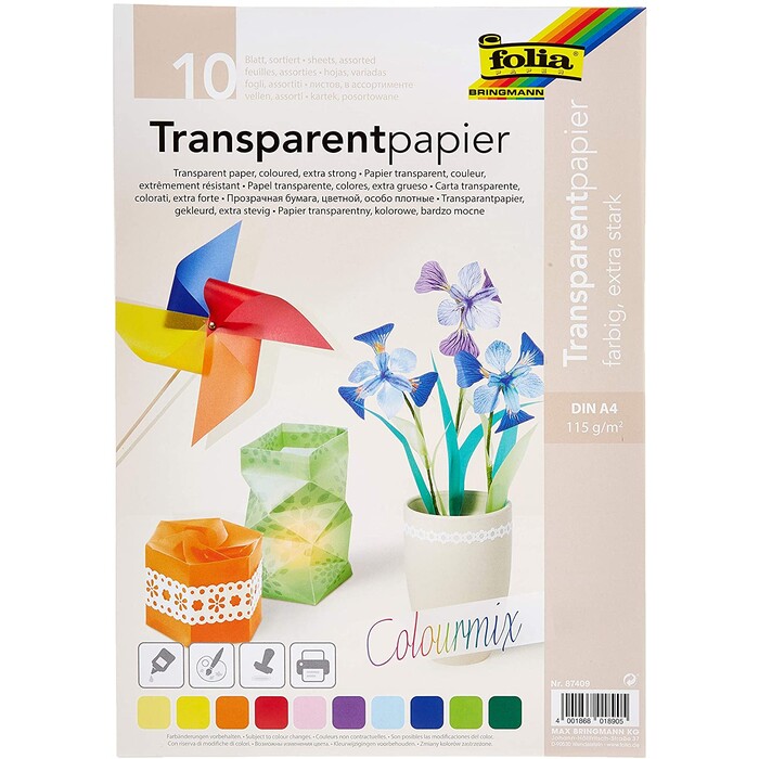 FOLIA Transparentpapier A4 10 Blatt mehrere Farben