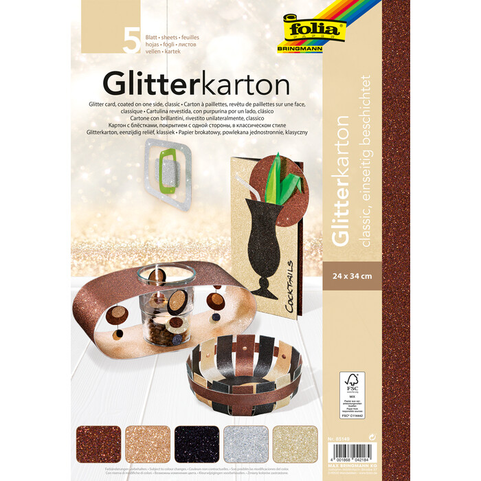 FOLIA Glitterkarton Classic 24 x 34 cm mehrere Farben