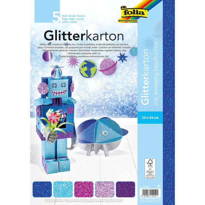FOLIA Glitterkarton Ice 24 x 34 cm mehrere Farben